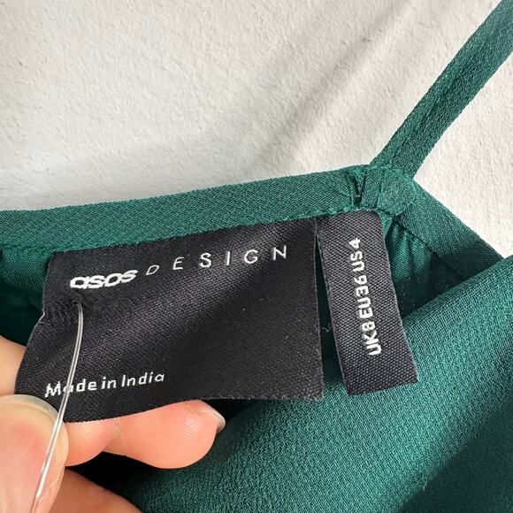 ASOS Forest Green Twist Front Pleated Cami Midi Dress - Picture 7 of 11